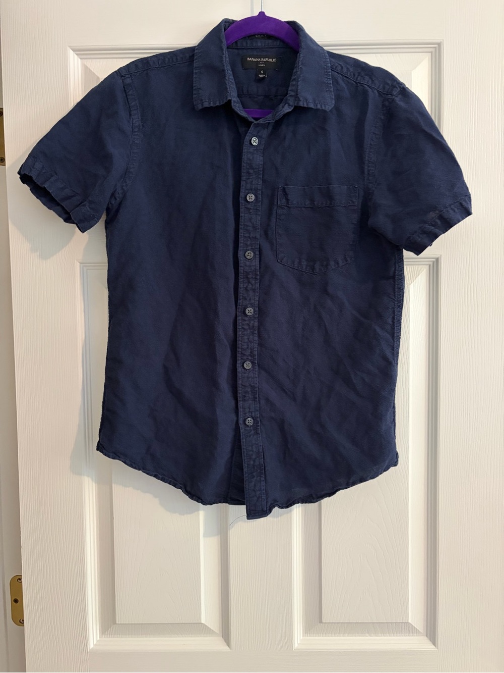 Banana Republic Men's Short-Sleeve Linen Button-Down Shirt - Dark Blue